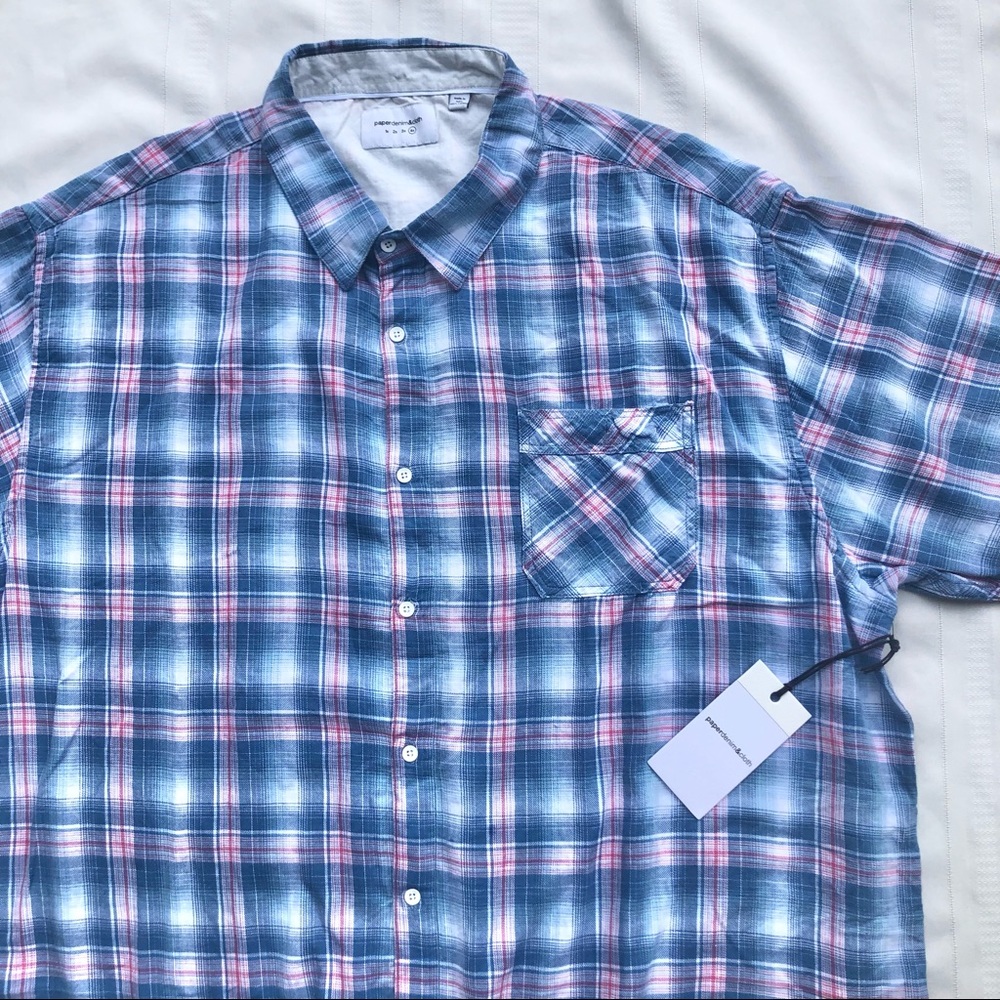 Paper Denim & Cloth shirt button down plaid NWT short sleeve 4XL cotton
